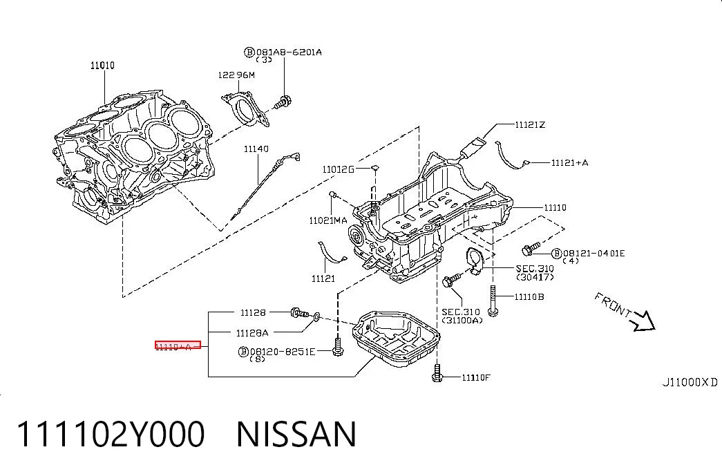111102Y000 Nissan/Infiniti Panela de óleo de cárter do motor, parte inferior