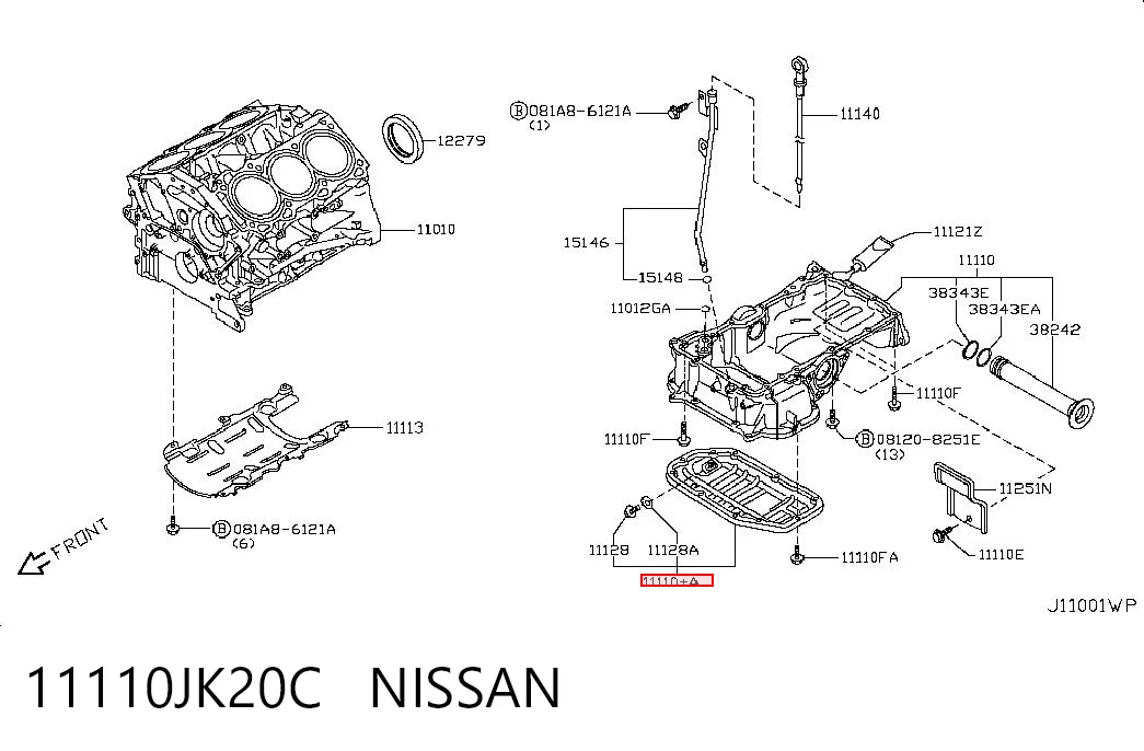 11110JK20C Nissan/Infiniti Panela de óleo de cárter do motor