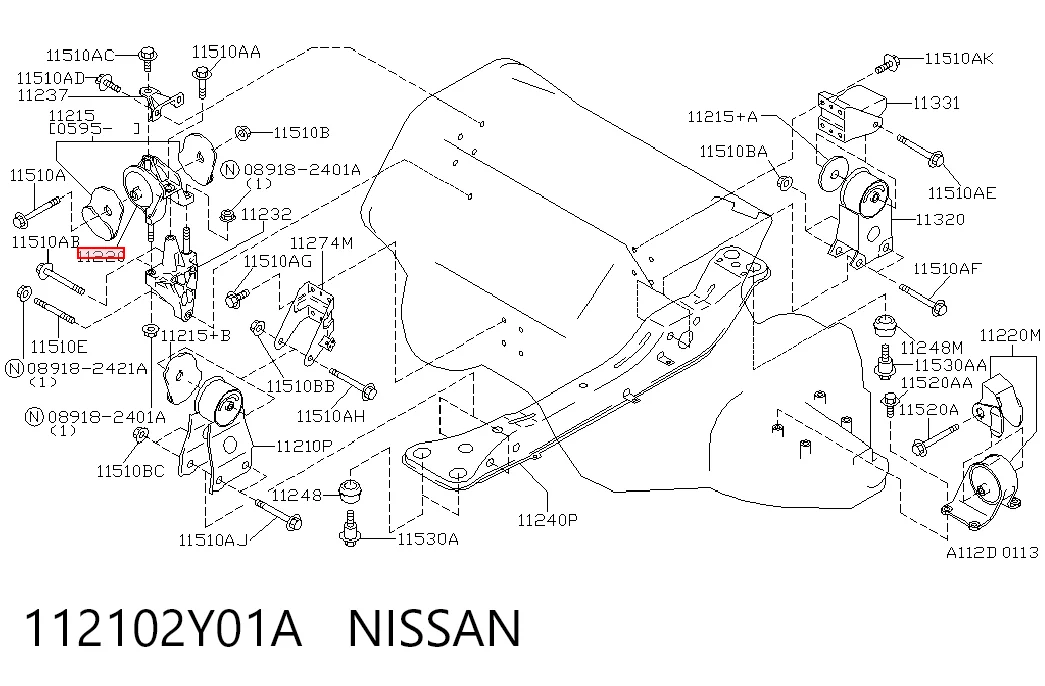 112102Y01A Nissan/Infiniti Coxim (suporte) direito de motor