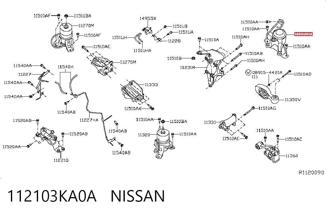 112103KA0A Nissan/Infiniti Coxim (suporte) direito de motor