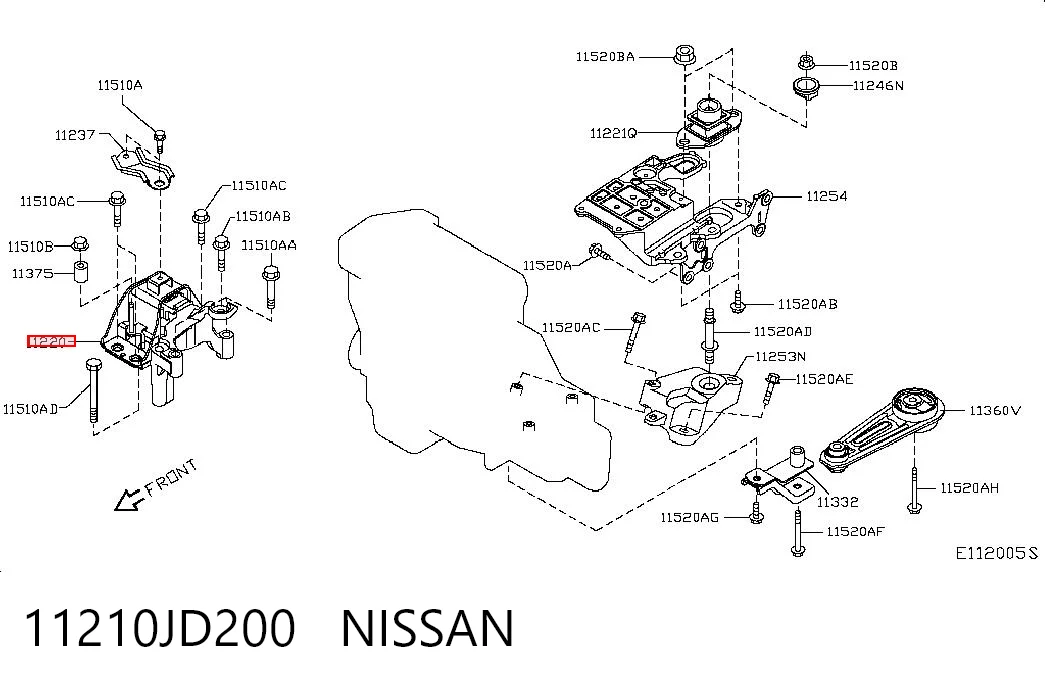 11210JD200 Nissan/Infiniti Coxim (suporte) direito de motor