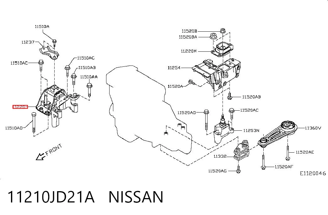 11210JD21A Nissan/Infiniti Coxim (suporte) dianteiro de motor