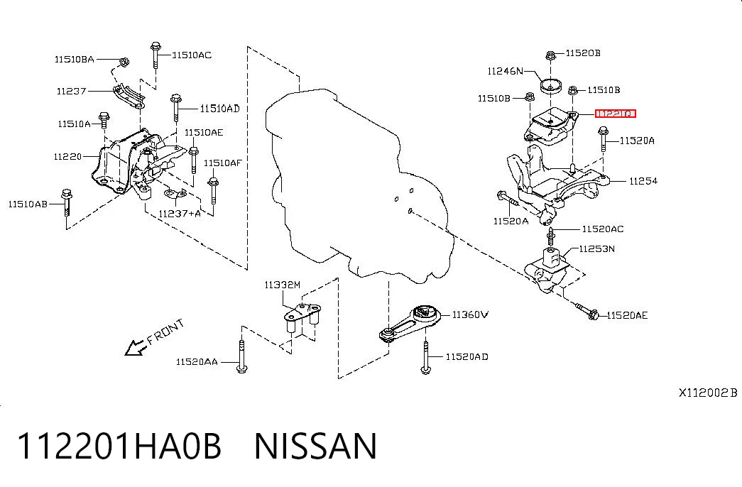 112201HA0B Nissan/Infiniti Coxim (suporte) esquerdo de motor