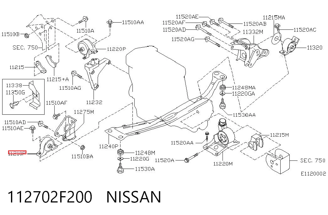  Coxim (suporte) dianteiro de motor Nissan Primera carrinha (WP11) (1996 - 2002) 