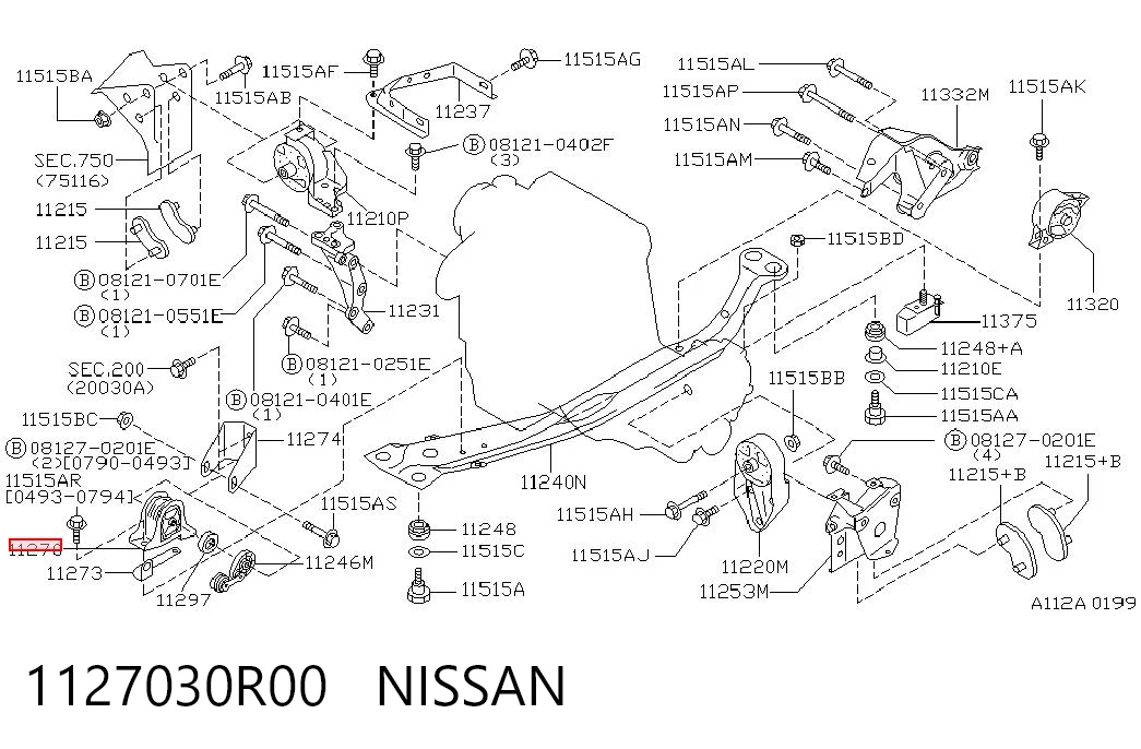 Coxim (suporte) dianteiro de motor Nissan Primera  W10