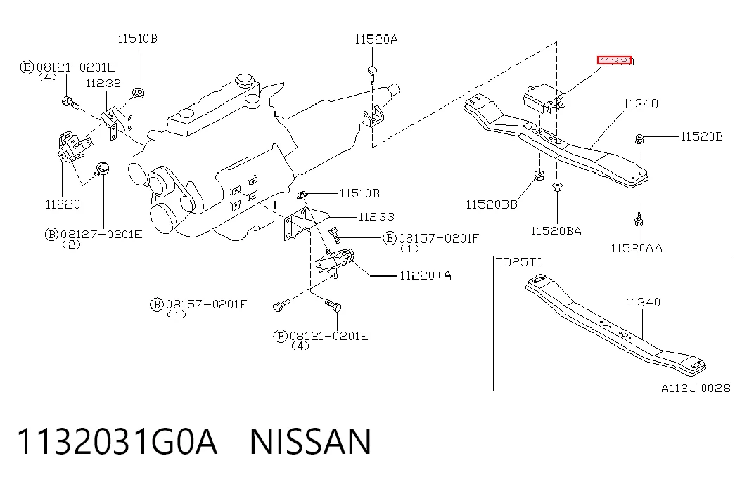 Coxim (suporte) traseiro de motor 1132031G0A Hyundai/Kia