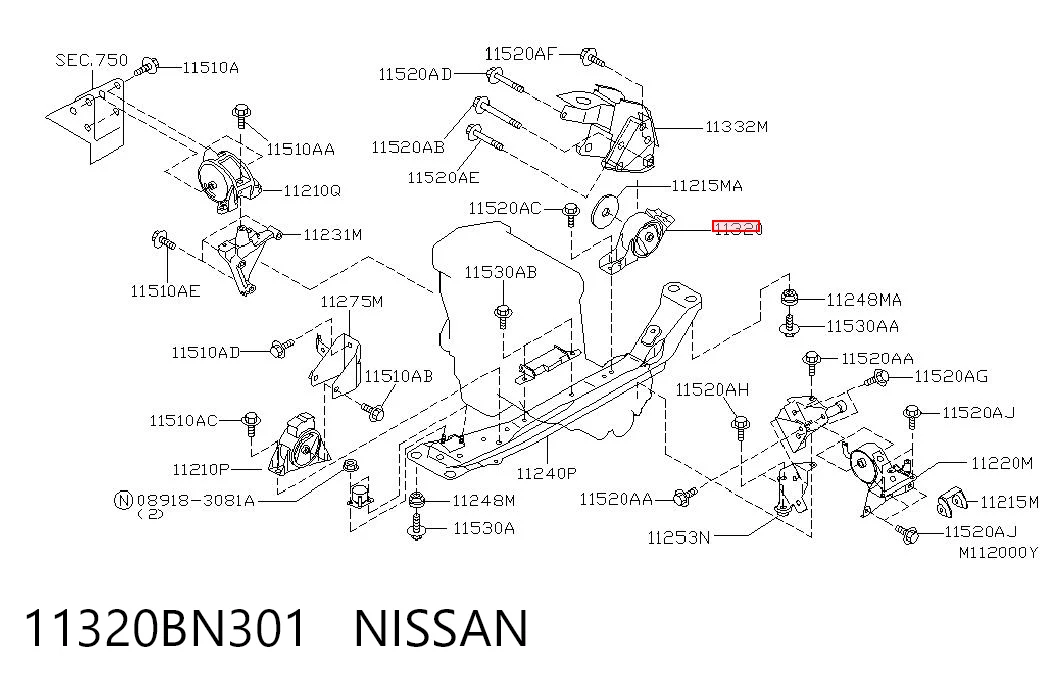 Coxim (suporte) traseiro de motor Nissan Almera TINO V10
