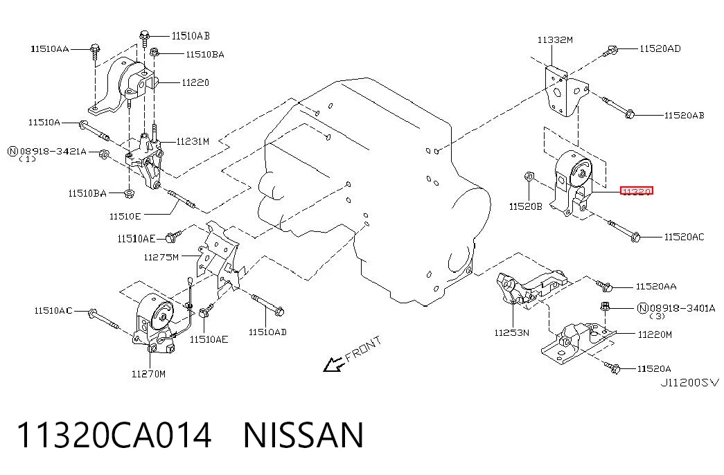Coxim (suporte) traseiro de motor para Nissan Murano Z50