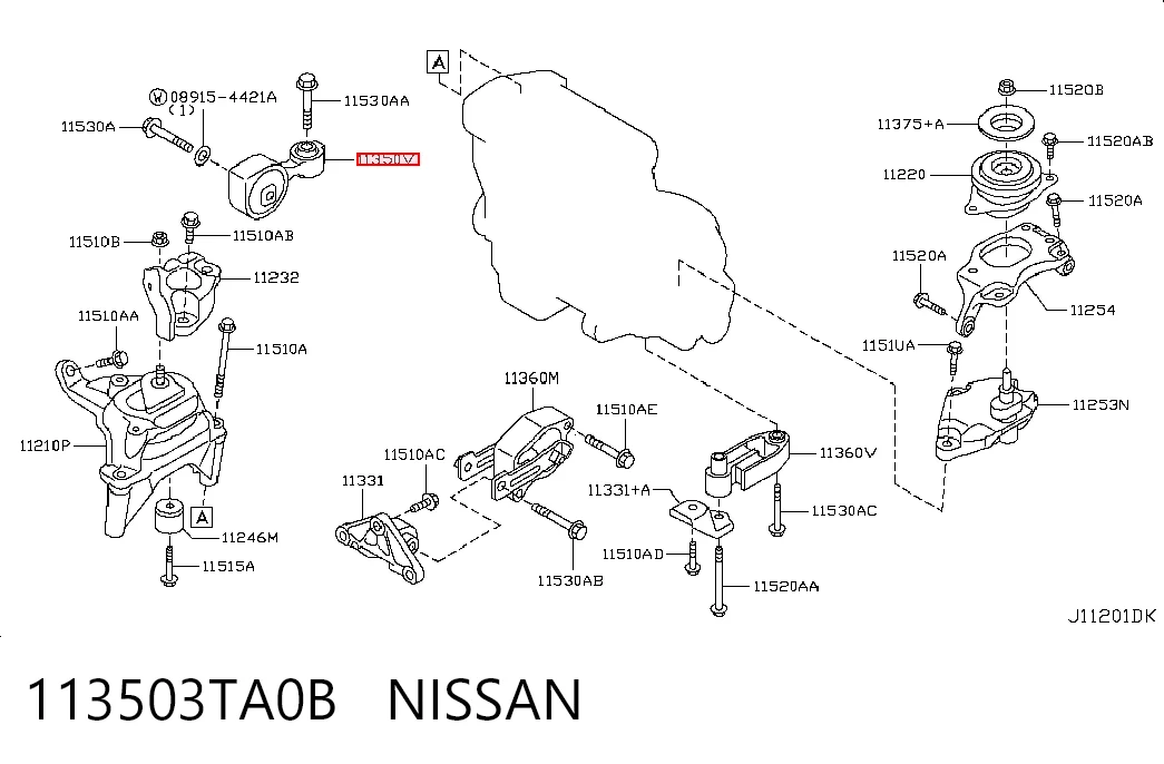 113503TA0B Nissan/Infiniti Coxim (suporte) direito de motor