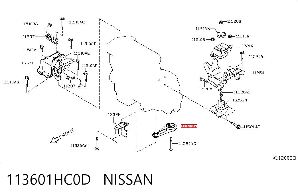 113601HC0D Nissan/Infiniti Bloco silencioso dianteiro do braço oscilante inferior