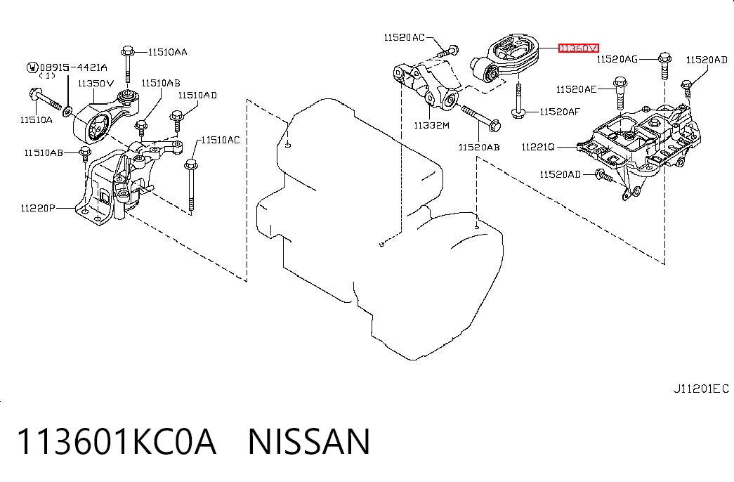 113601KC0A Nissan/Infiniti Coxim (suporte) esquerdo de motor