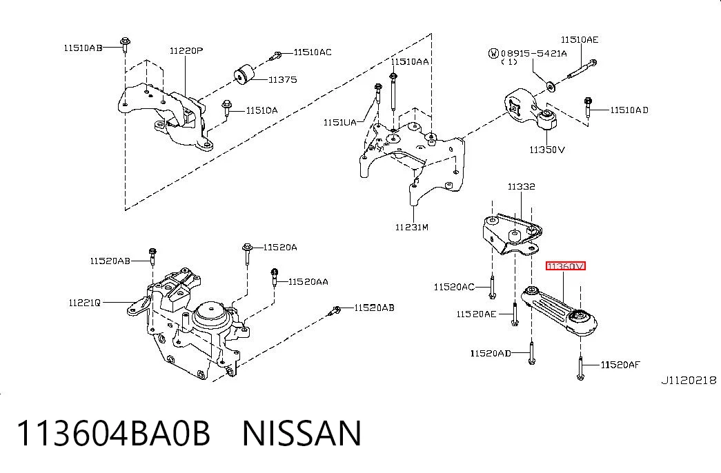 Coxim (suporte) traseiro de motor Renault (RVI) 113605HA0A