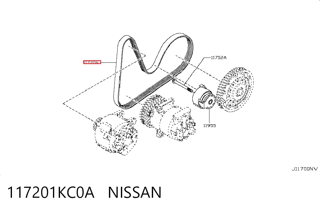 117201KC0A Nissan/Infiniti Correia dos conjuntos de transmissão