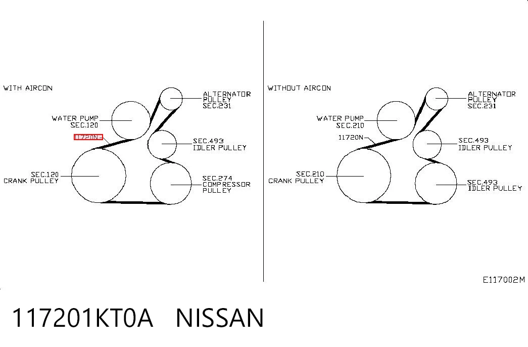 117201KT0A Nissan/Infiniti Correia dos conjuntos de transmissão