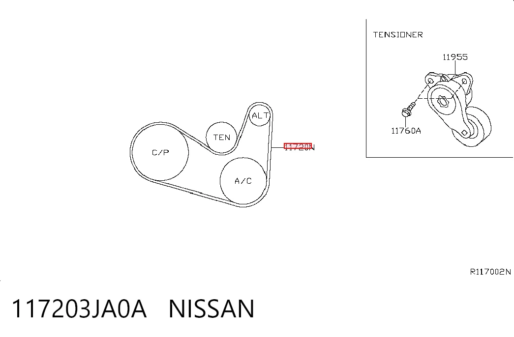 117203JA0A Nissan/Infiniti Correia dos conjuntos de transmissão