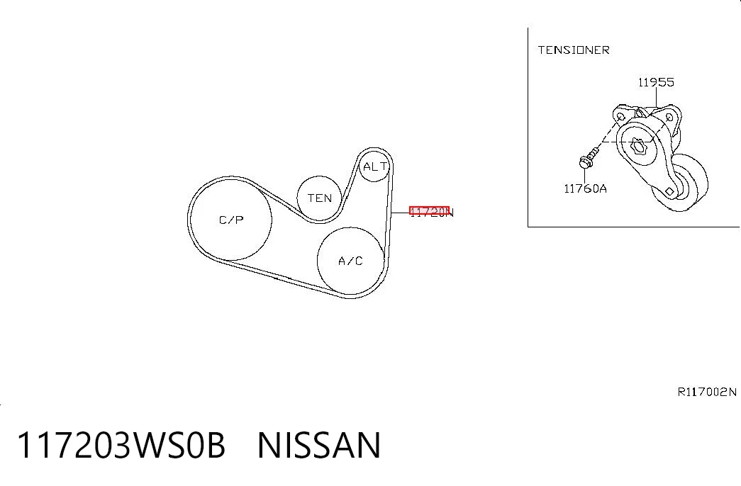 117203WS0B Nissan/Infiniti Correia dos conjuntos de transmissão