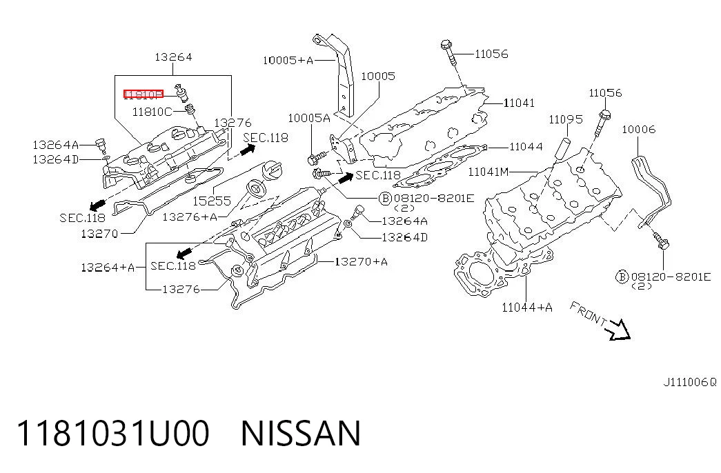 1181031U00 Nissan/Infiniti Válvula PCV de ventilação dos gases de cárter