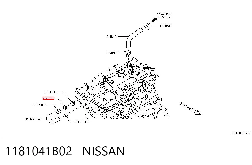 1181041B02 Nissan/Infiniti Válvula PCV de ventilação dos gases de cárter