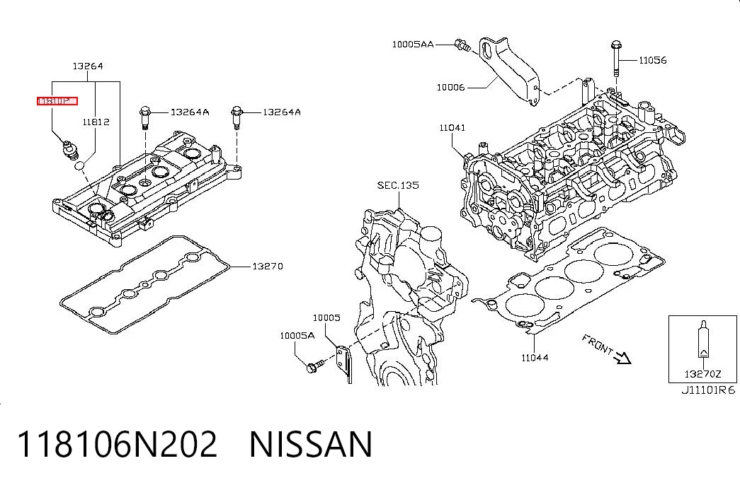 118106N202 Nissan/Infiniti Válvula PCV de ventilação dos gases de cárter