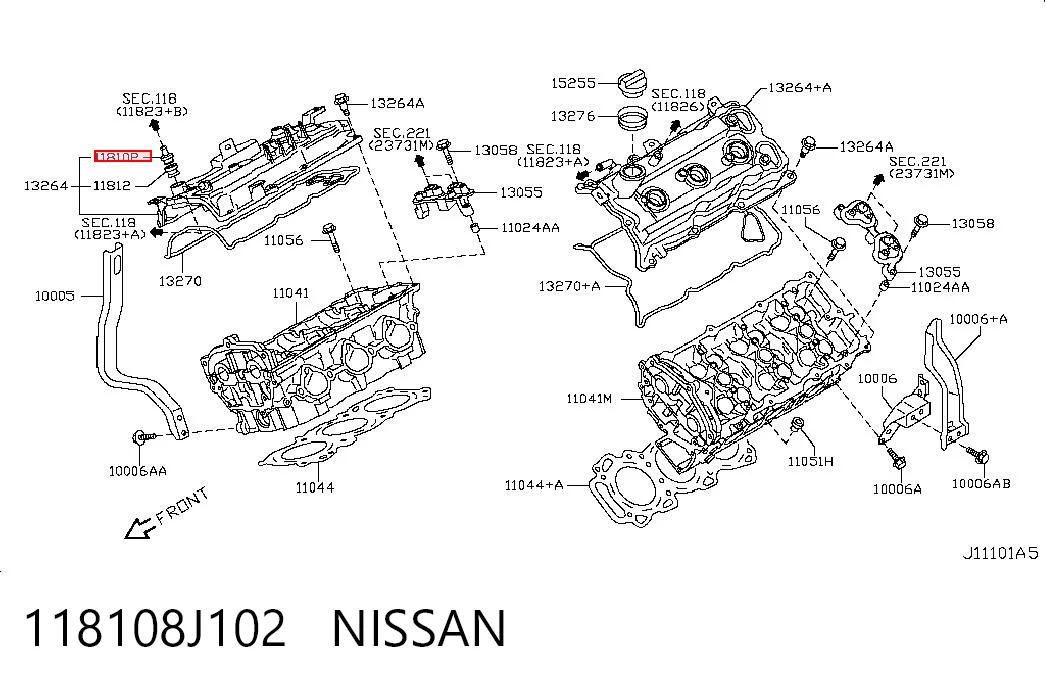 118108J102 Nissan/Infiniti Válvula PCV de ventilação dos gases de cárter