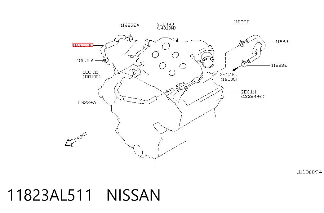 11823AL511 Nissan/Infiniti Cano derivado de ventilação de cárter (de separador de óleo)