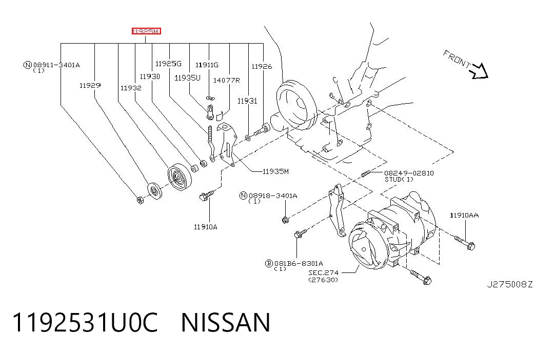 1192531U0C Nissan/Infiniti Rolo de reguladora de tensão da correia de transmissão