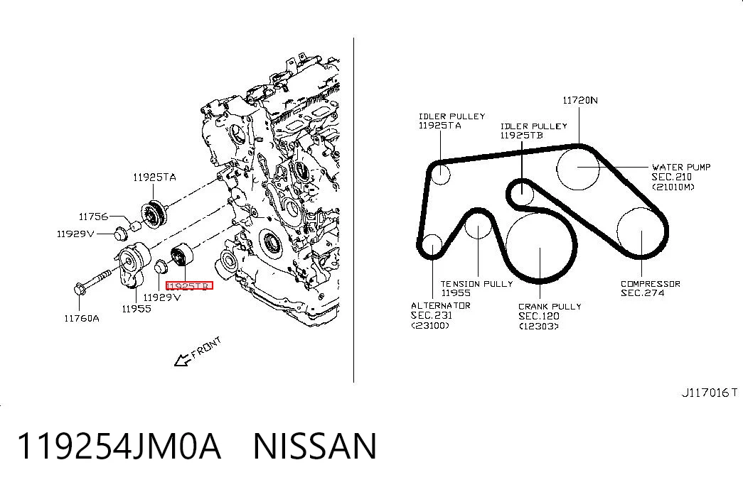 119254JM0A Nissan/Infiniti Rolo parasita da correia de transmissão