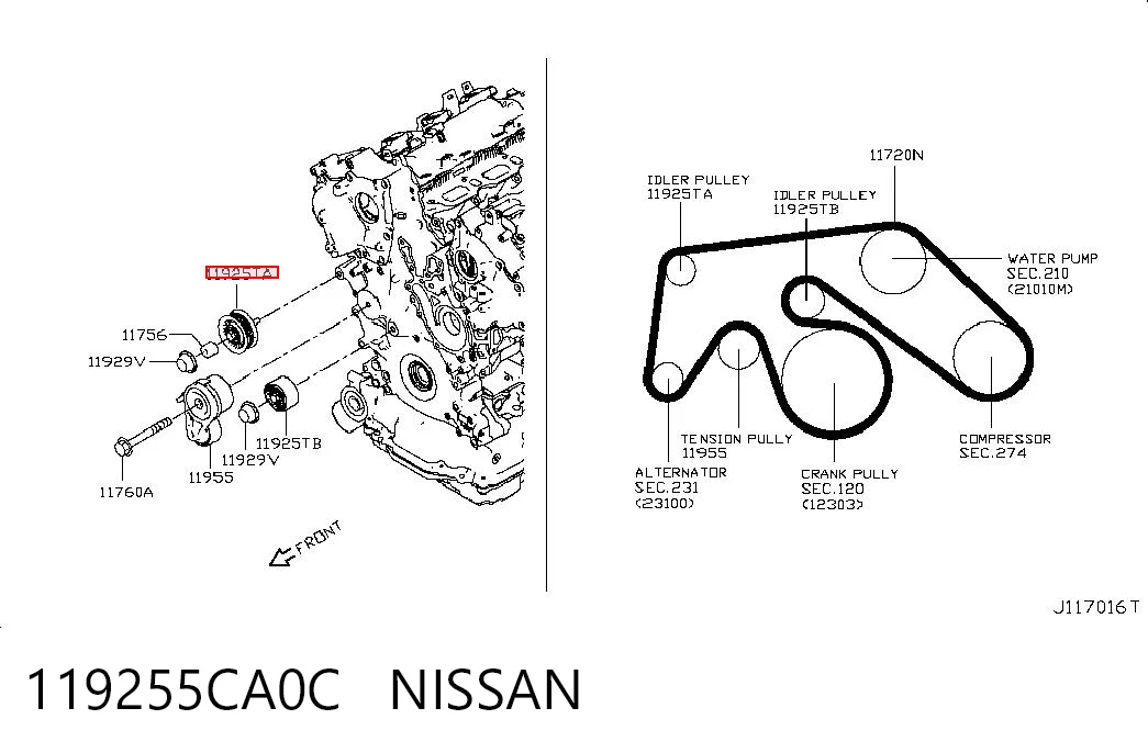 119255CA0C Nissan/Infiniti Rolo parasita da correia de transmissão