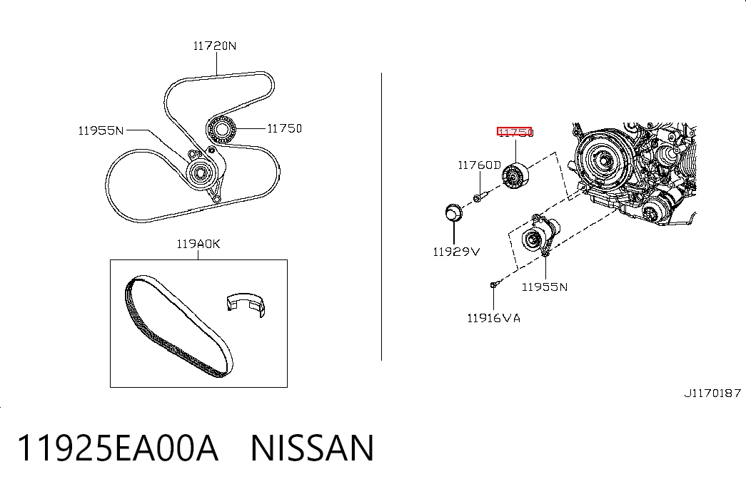 11925EA00A Nissan/Infiniti Rolo parasita da correia de transmissão