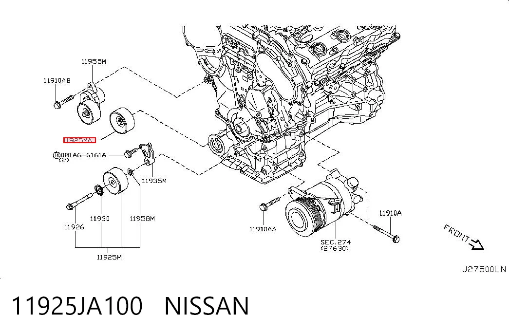 11925JA100 Nissan/Infiniti Rolo parasita da correia de transmissão