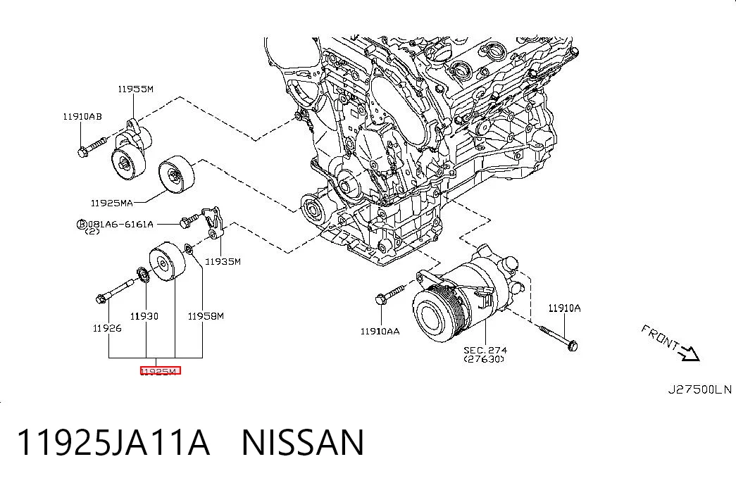11925JA11A Nissan/Infiniti Rolo parasita da correia de transmissão