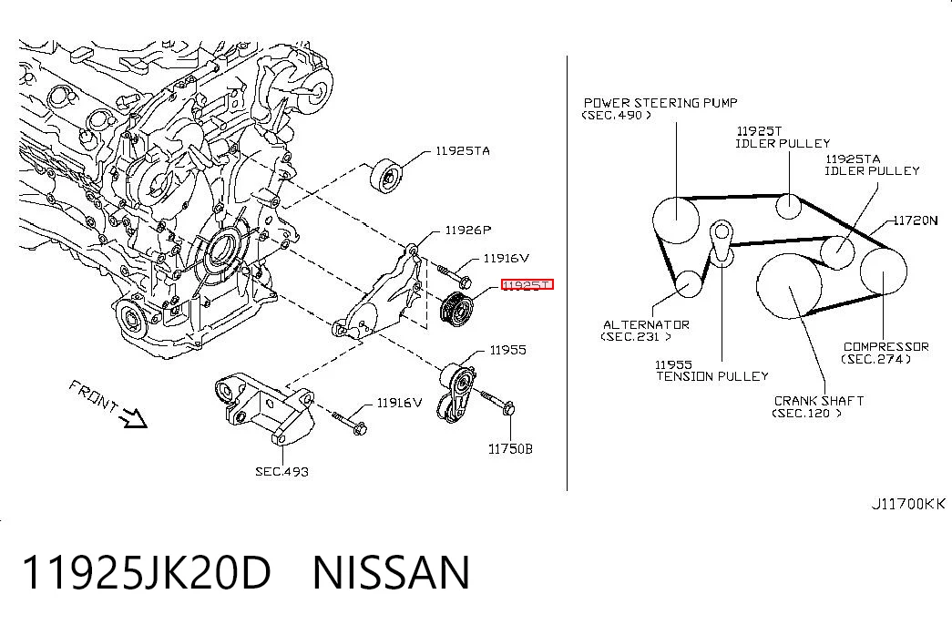 11925JK20D Nissan/Infiniti Rolo parasita da correia de transmissão