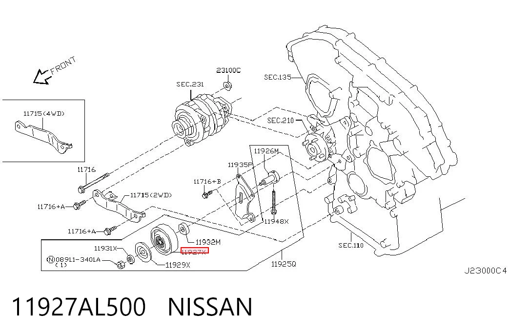 11927AL500 Nissan/Infiniti Rolo parasita da correia de transmissão