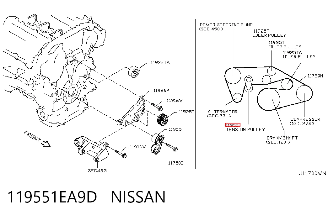 119551EA9D Nissan/Infiniti Reguladora de tensão da correia de transmissão