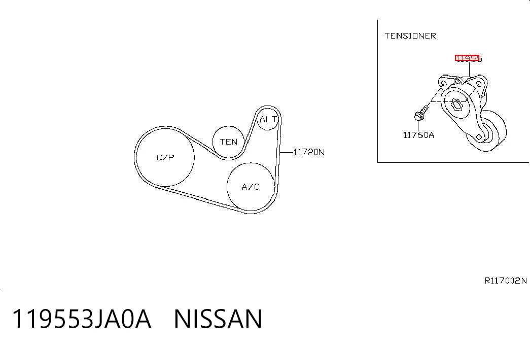 119553JA0A Nissan/Infiniti Reguladora de tensão da correia de transmissão