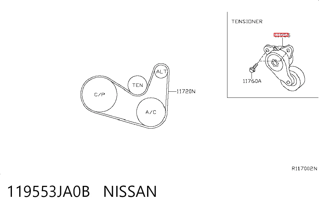 119553JA0B Nissan/Infiniti Reguladora de tensão da correia de transmissão