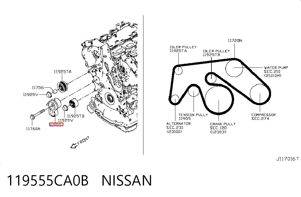 119555CA0B Nissan/Infiniti Reguladora de tensão da correia de transmissão