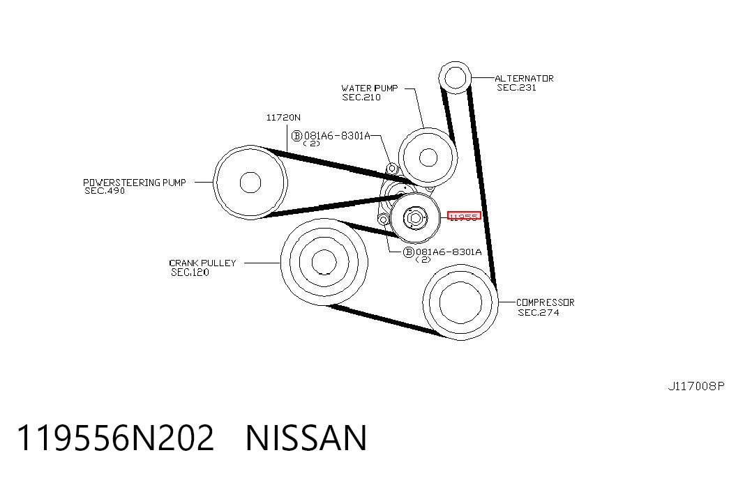 119556N202 Nissan/Infiniti Reguladora de tensão da correia de transmissão