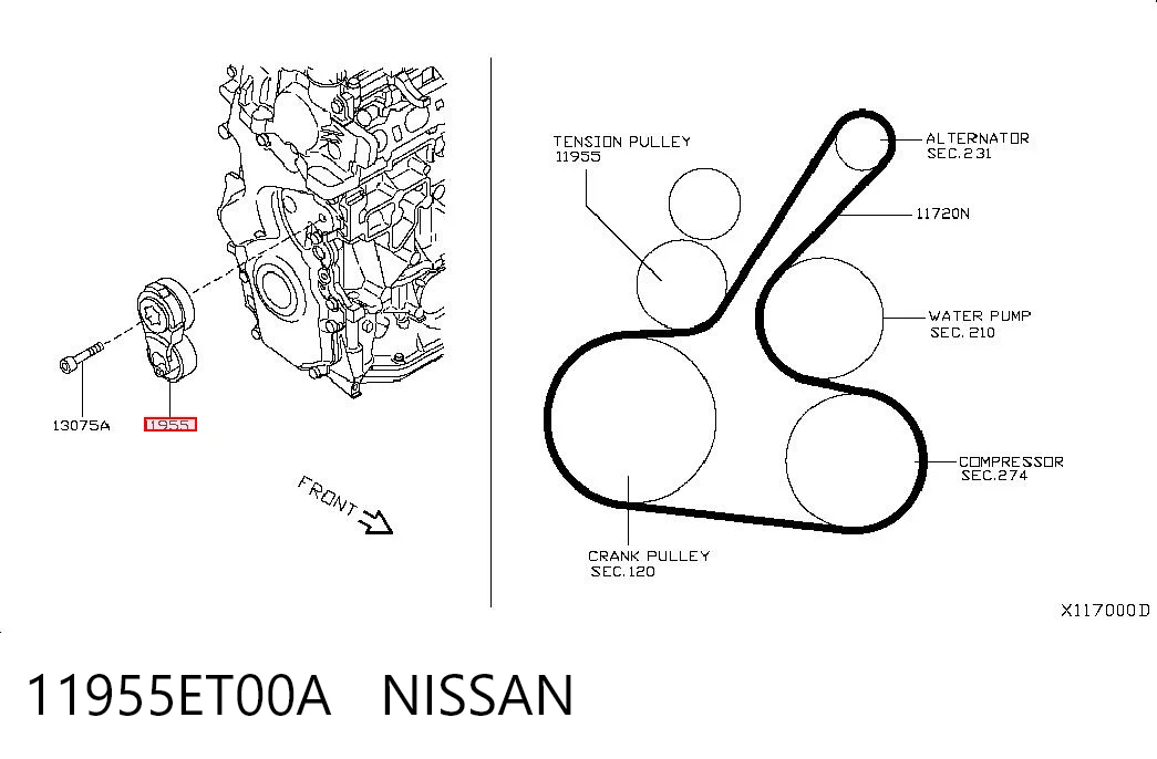 11955ET00A Nissan/Infiniti Reguladora de tensão da correia de transmissão