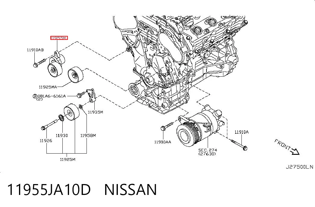 11955JA10D Nissan/Infiniti Reguladora de tensão da correia de transmissão