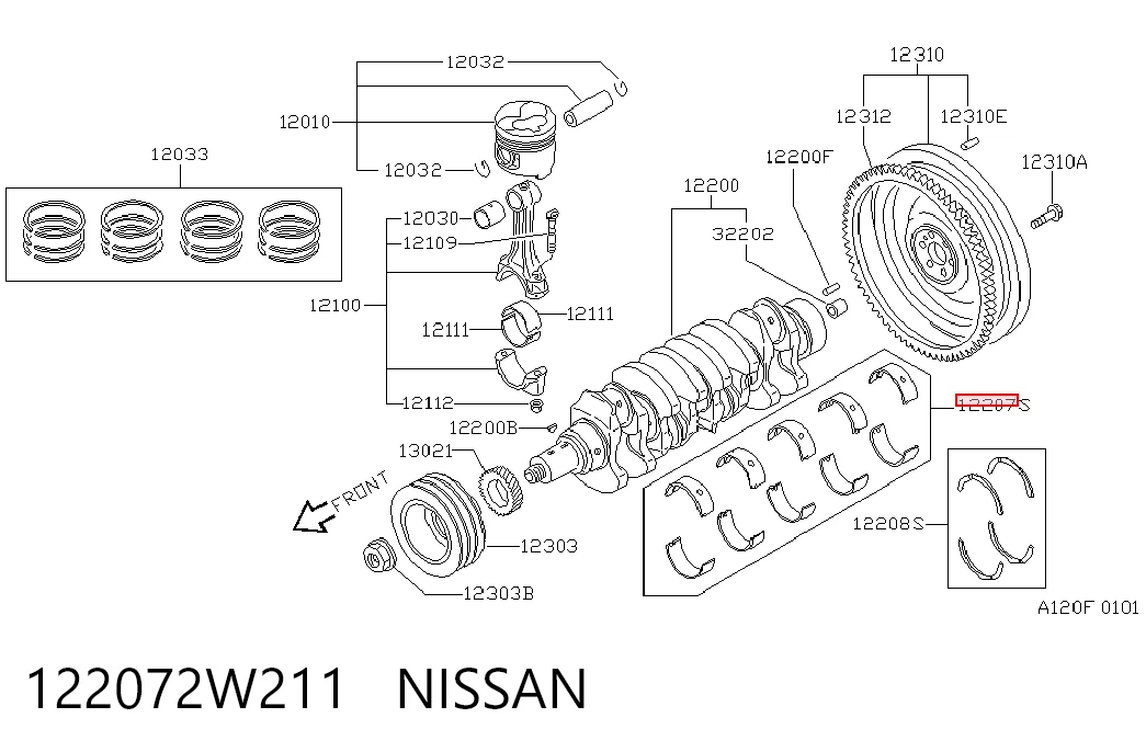 Compre 122072W20A Renault (RVI) Folhas inseridas principais de cambota, kit, padrão (STD)