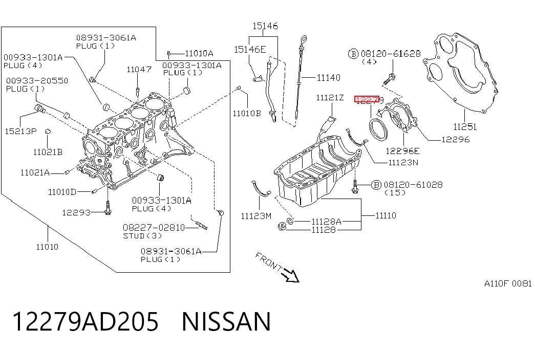 12279AD205 Nissan/Infiniti Vedação traseira de cambota de motor