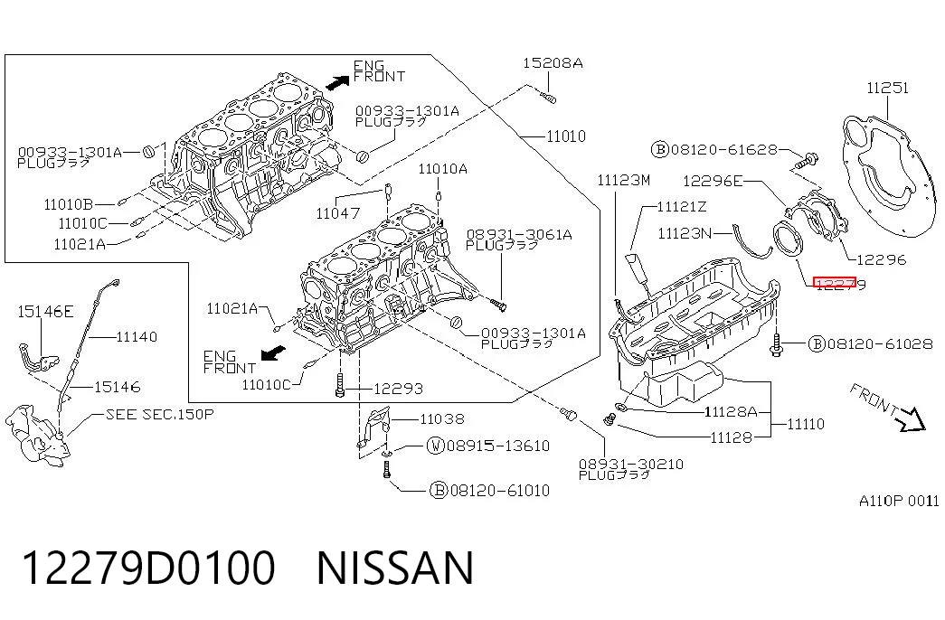 12279D0100 Nissan/Infiniti Vedação traseira de cambota de motor