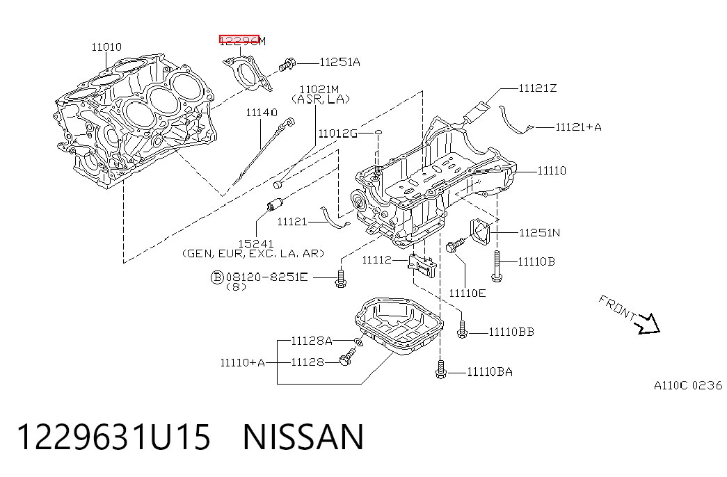Vedação traseira de cambota de motor Nissan Altima L31 