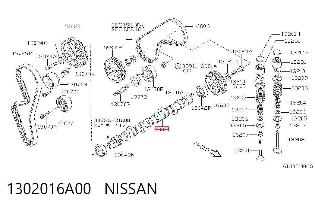Árvore distribuidora de motor para Nissan Sunny II N13