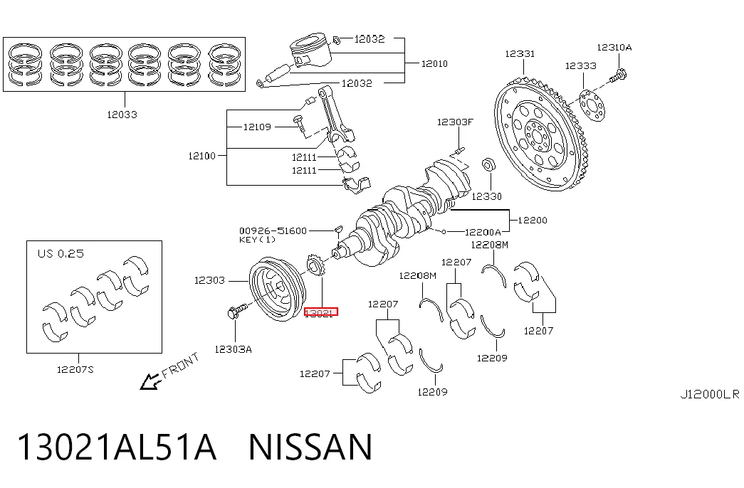 13021AL51A Nissan/Infiniti Engrenagem de cadeia da roda dentada de acionamento de cambota de motor