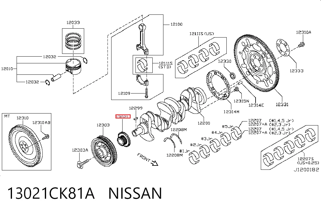 Engrenagem de cadeia da roda dentada de acionamento de cambota de motor para Nissan Tiida C11X