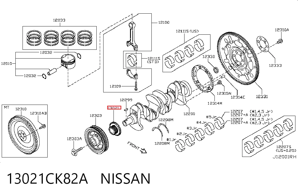 Engrenagem de cadeia da roda dentada de acionamento de cambota de motor Nissan Tiida  C11X