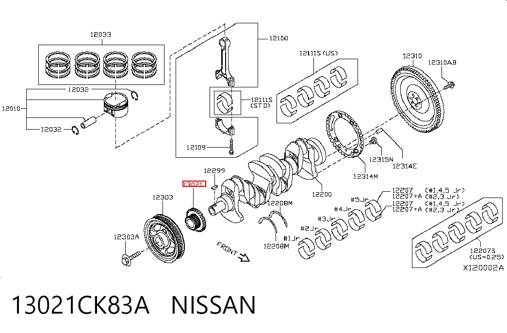 13021CK83A Nissan/Infiniti Engrenagem de cadeia da roda dentada de acionamento de cambota de motor