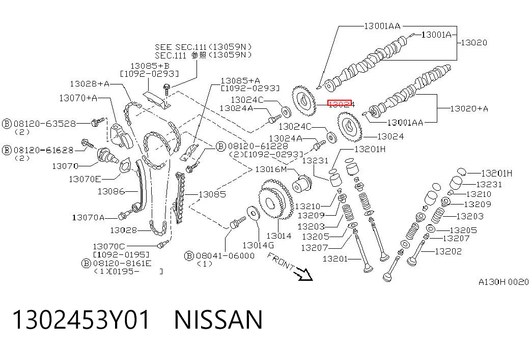 Engrenagem de cadeia da roda dentada da árvore distribuidora de motor para Nissan Primera  P11